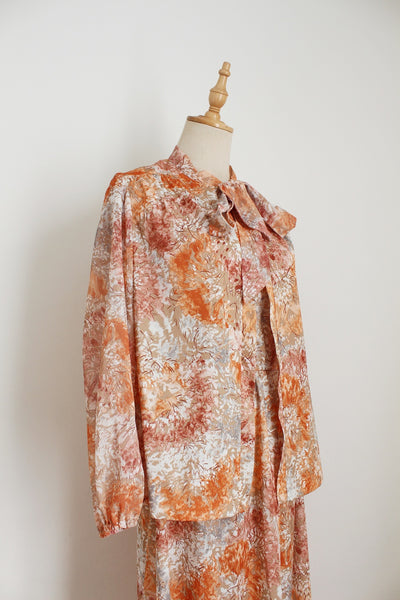 VINTAGE TWO PIECE DRESS BLOUSE PEACH - SIZE 8