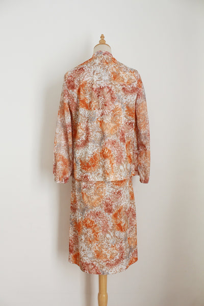 VINTAGE TWO PIECE DRESS BLOUSE PEACH - SIZE 8