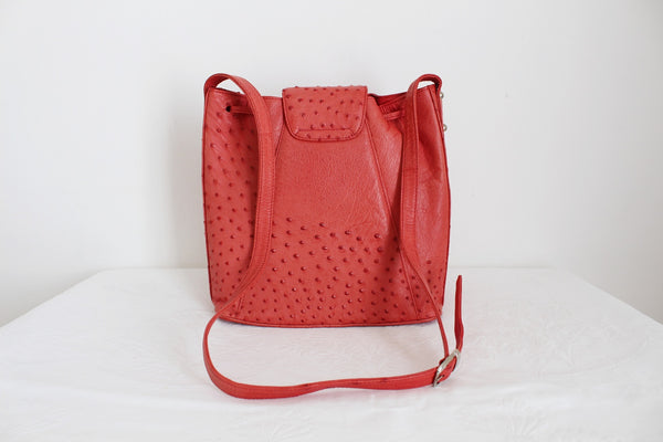 OSTRICH LEATHER BUCKET BAG CORAL