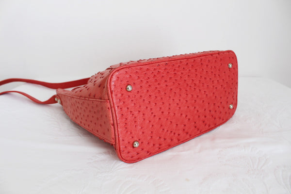 OSTRICH LEATHER BUCKET BAG CORAL