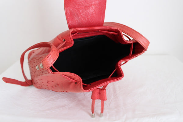 OSTRICH LEATHER BUCKET BAG CORAL