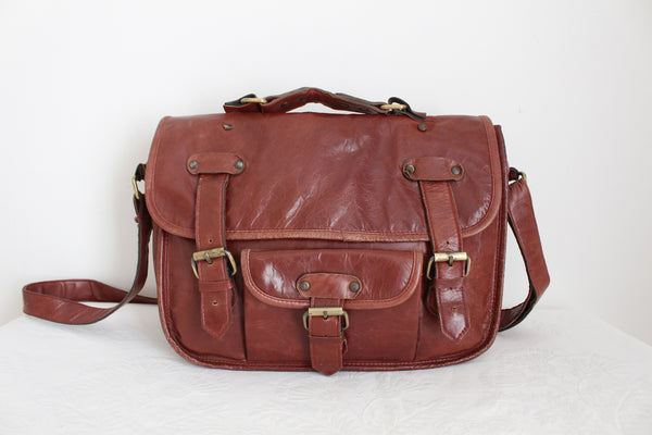 GENUINE LEATHER SATCHEL BAG BROWN