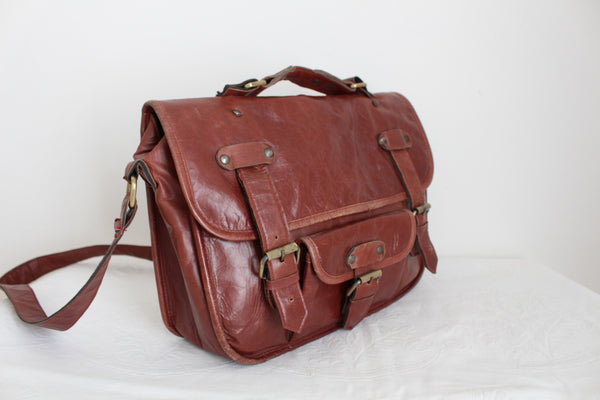 GENUINE LEATHER SATCHEL BAG BROWN