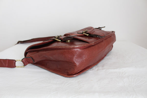 GENUINE LEATHER SATCHEL BAG BROWN