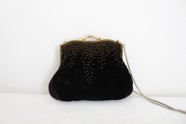 VINTAGE VELVET BEADED EVENING BAG