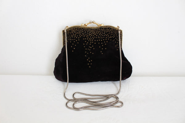 VINTAGE VELVET BEADED EVENING BAG