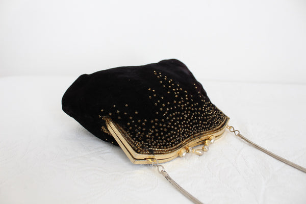 VINTAGE VELVET BEADED EVENING BAG