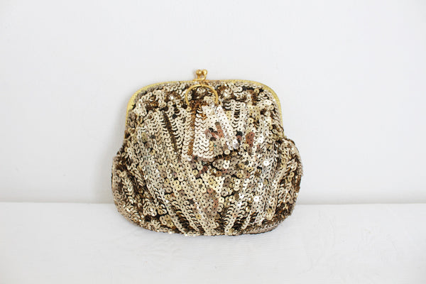 VINTAGE SEQUIN EVENING BAG GOLD BELGIUM
