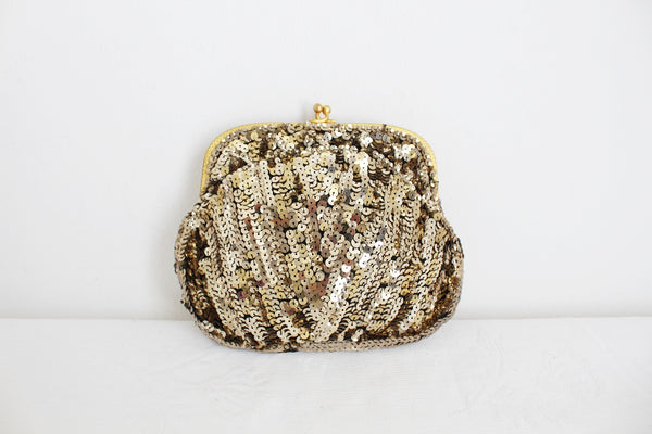 VINTAGE SEQUIN EVENING BAG GOLD BELGIUM