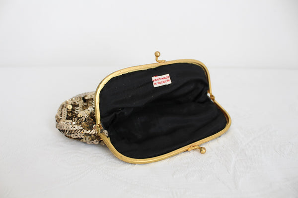 VINTAGE SEQUIN EVENING BAG GOLD BELGIUM