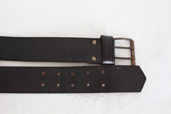 VINTAGE GENUINE LEATHER WIDE BELT BLACK