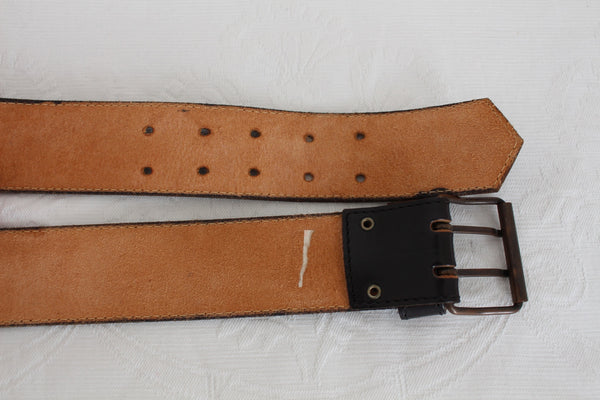 VINTAGE GENUINE LEATHER WIDE BELT BLACK