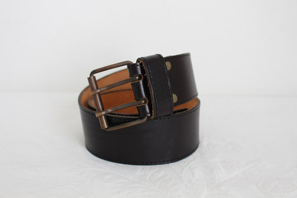VINTAGE GENUINE LEATHER WIDE BELT BLACK