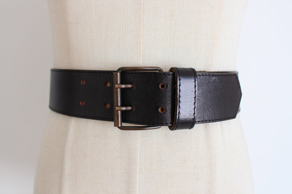 VINTAGE GENUINE LEATHER WIDE BELT BLACK