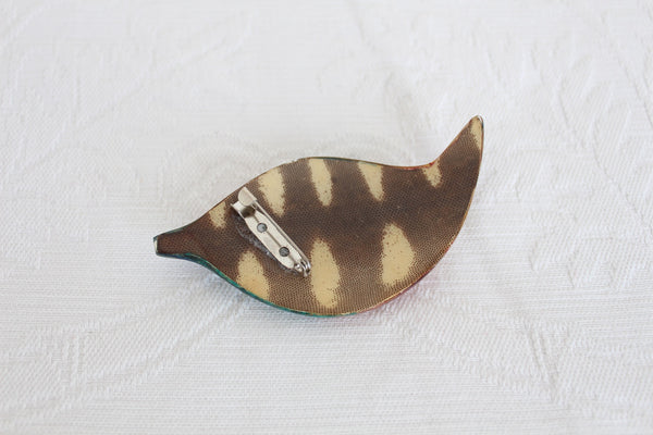 VINTAGE GENUINE SNAKE SKIN LEAF BROOCH
