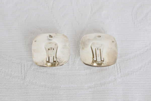 STERLING SILVER RECTANGLE CLIP-ON EARRINGS