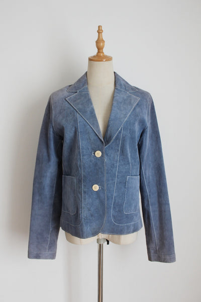 TCM GENUINE SUEDE LEATHER JACKET BLUE - SIZE 10