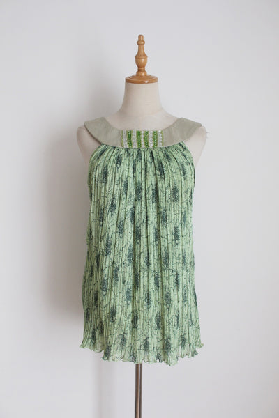ROSENWERTH SILK BEADED PLEATED TOP - SIZE 10