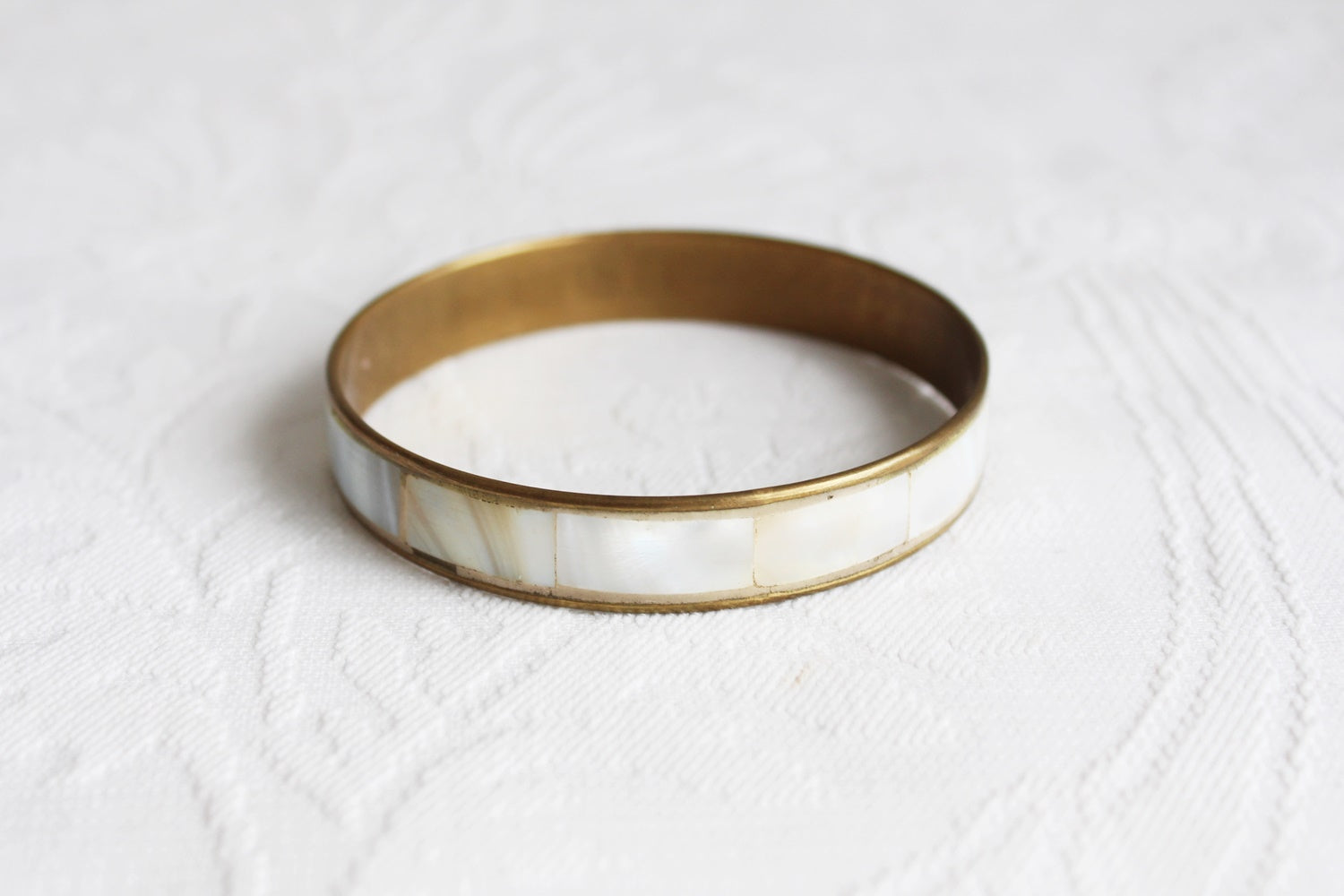 VINTAGE BRASS MOTHER OF PEARL BANGLE