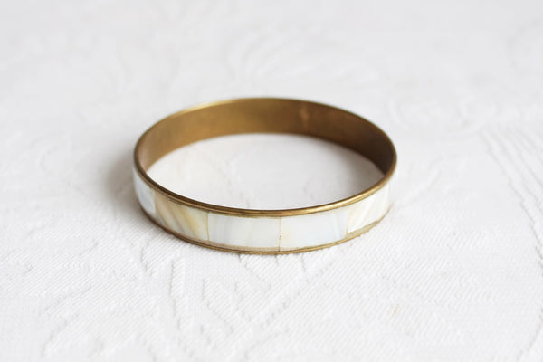 VINTAGE BRASS MOTHER OF PEARL BANGLE