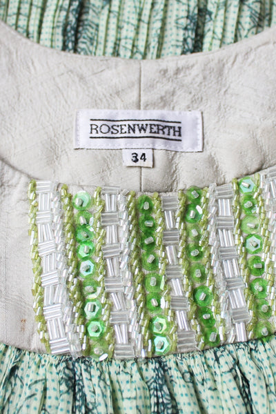 ROSENWERTH SILK BEADED PLEATED TOP - SIZE 10