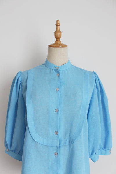 VINTAGE HIGH COLLAR BLOUSE BLUE - SIZE 12
