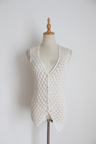 VINTAGE CROCHET KNIT PEARL TOP - SIZE S/M