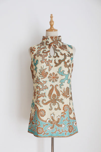 VINTAGE HIGH COLLAR PRINTED TOP - SIZE 10