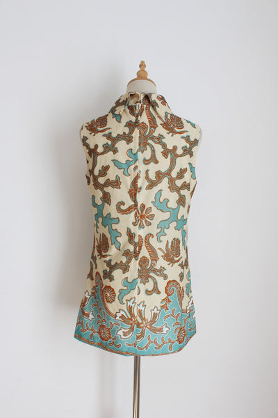 VINTAGE HIGH COLLAR PRINTED TOP - SIZE 10