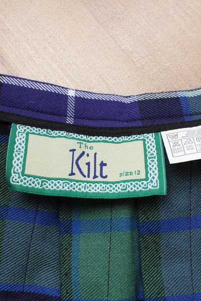 PLEATED TARTAN KILT SKIRT NAVY GREEN - SIZE 12