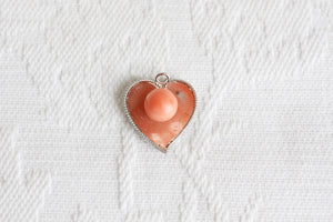 VINTAGE CORAL HEART SILVER PLATED PENDANT