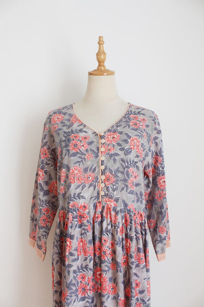 INDIAN COTTON PLEATED PRINTED DRESS - SIZE 16