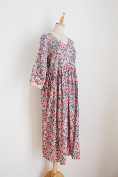 INDIAN COTTON PLEATED PRINTED DRESS - SIZE 16
