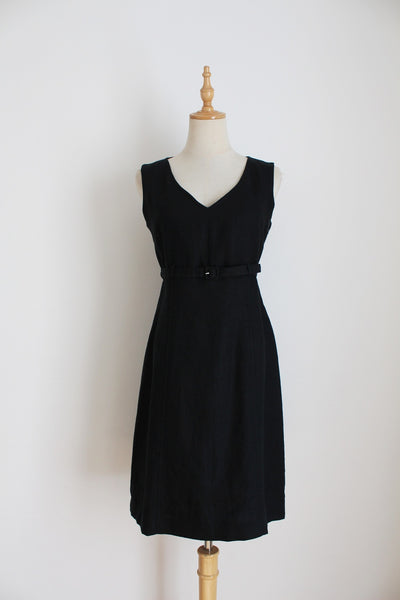 100% LINEN BELTED SHIFT DRESS BLACK - SIZE 8