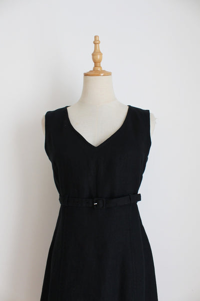 100% LINEN BELTED SHIFT DRESS BLACK - SIZE 8