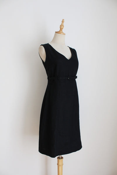 100% LINEN BELTED SHIFT DRESS BLACK - SIZE 8