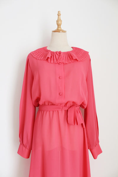 VINTAGE PLEATED COLLAR DRESS CORAL - SIZE 8