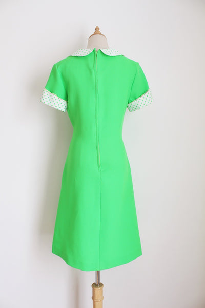 VINTAGE CRIMPLENE PETER PAN COLLAR DRESS GREEN - SIZE 8