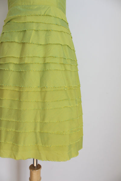 100% SILK TIERED STRAPLESS DRESS GREEN - SIZE 6