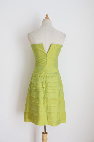 100% SILK TIERED STRAPLESS DRESS GREEN - SIZE 6