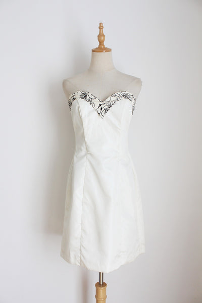VINTAGE TAFFETA STRAPLESS DRESS WHITE - SIZE 6