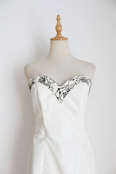 VINTAGE TAFFETA STRAPLESS DRESS WHITE - SIZE 6