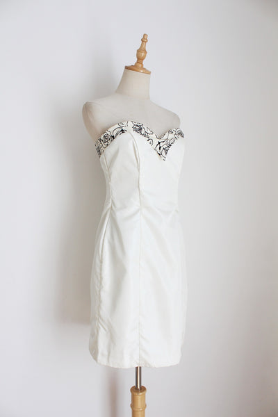 VINTAGE TAFFETA STRAPLESS DRESS WHITE - SIZE 6