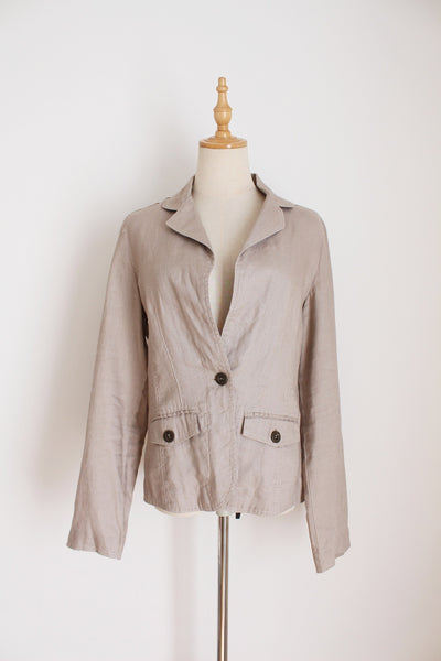 100% LINEN BLAZER JACKET STONE - SIZE 12
