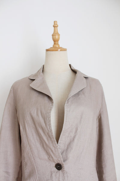 100% LINEN BLAZER JACKET STONE - SIZE 12