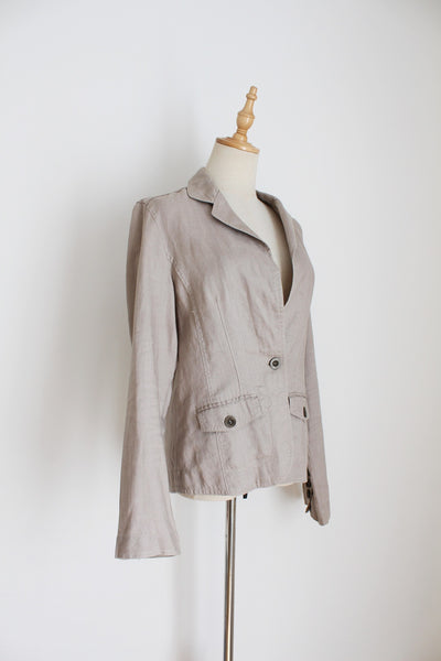 100% LINEN BLAZER JACKET STONE - SIZE 12