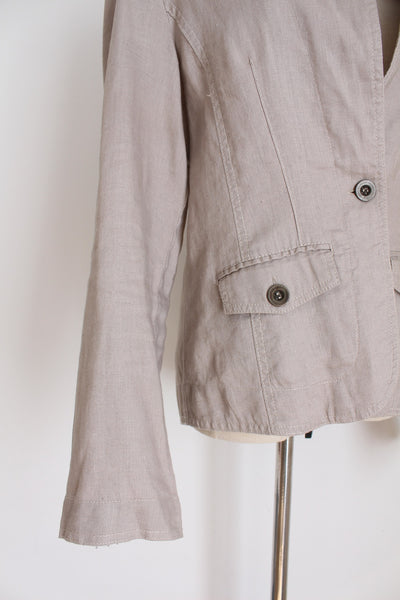 100% LINEN BLAZER JACKET STONE - SIZE 12