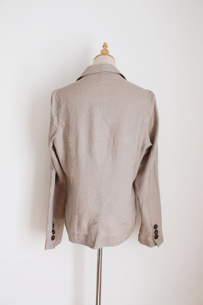 100% LINEN BLAZER JACKET STONE - SIZE 12