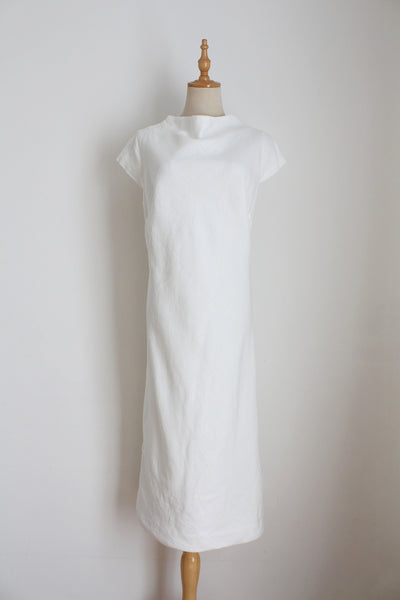 LUNAR 100% LINEN COWL NECK DRESS WHITE - SIZE 14