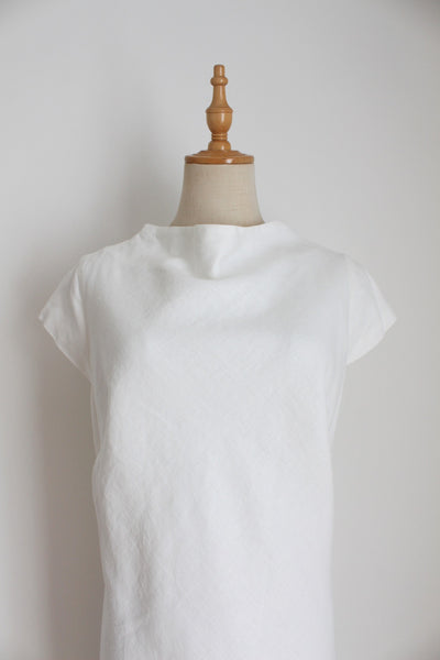 LUNAR 100% LINEN COWL NECK DRESS WHITE - SIZE 14
